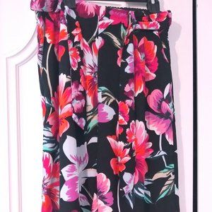 Anthropologie Floral Wide Leg Pants With Waist Tie